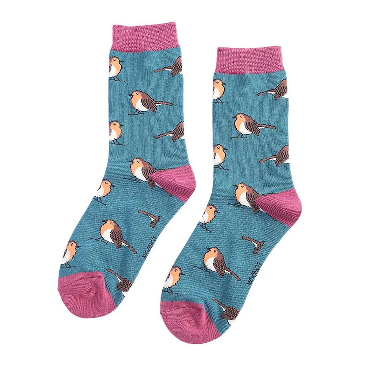 Miss Sparrow Socken Rotkehlchen grün