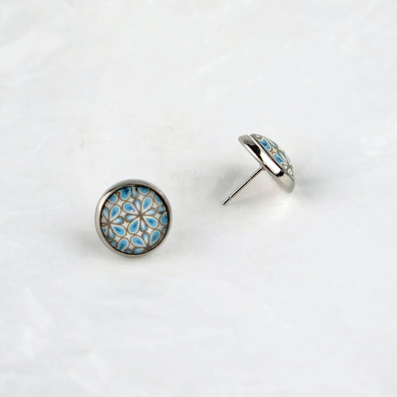 Ohrstecker Cabochon Muster oliv blau