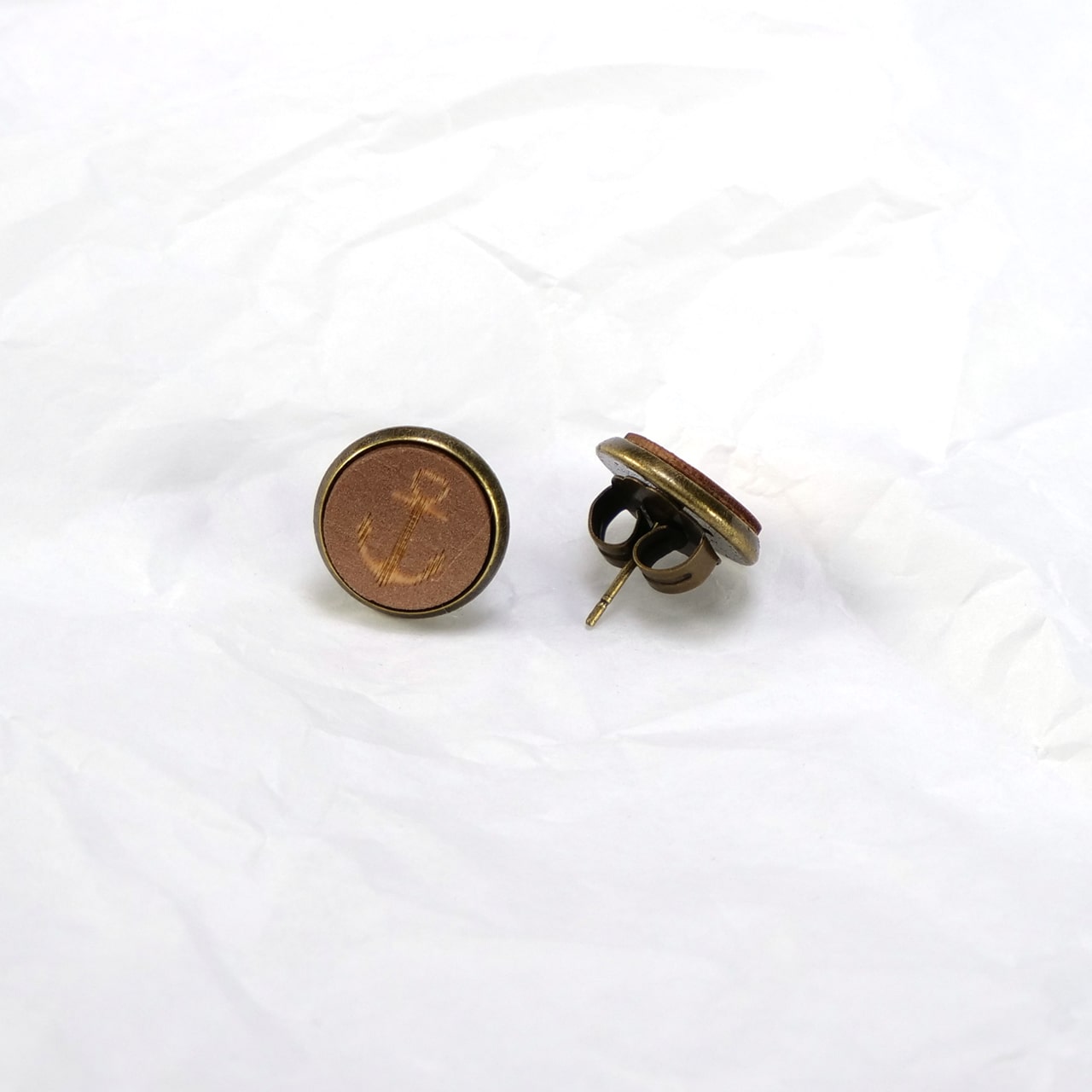 Ohrstecker Holz Anker rotgold