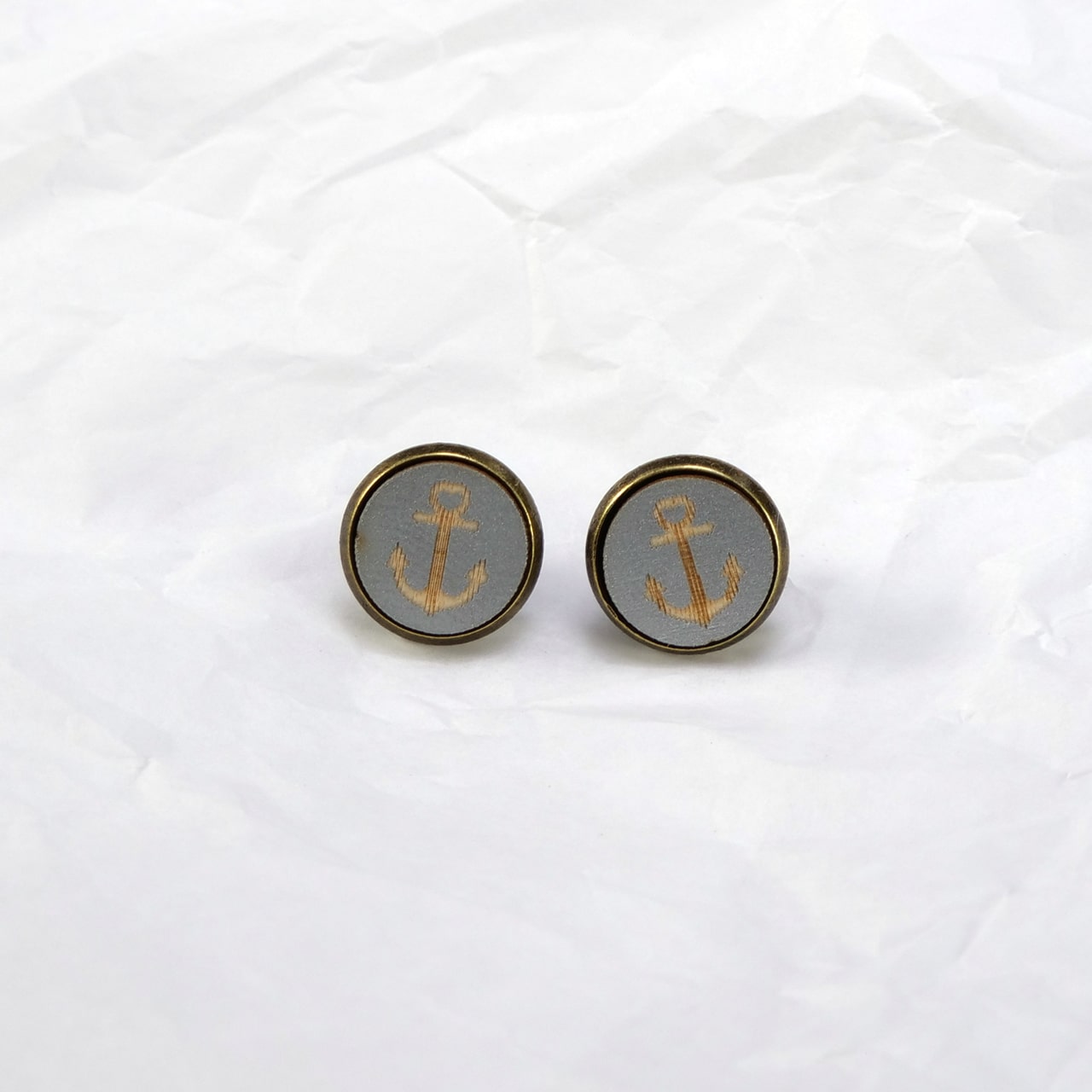 Ohrstecker Holz Anker silbergrau