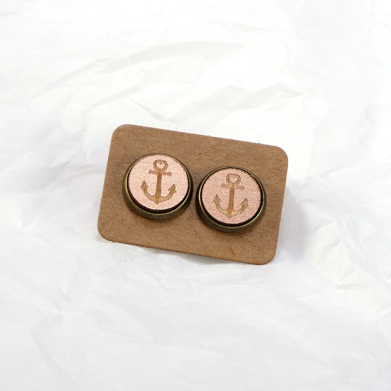 Ohrstecker Holz Anker rotgold