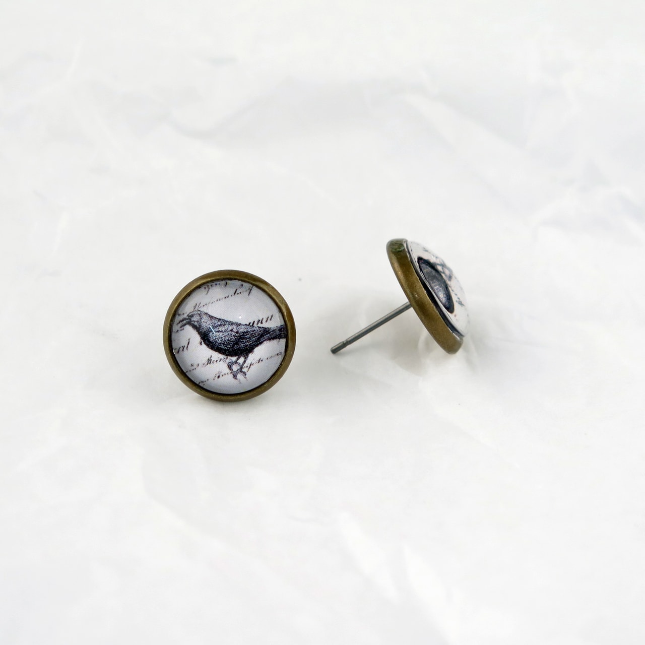 Ohrstecker Cabochon Amsel schwarz-weiss