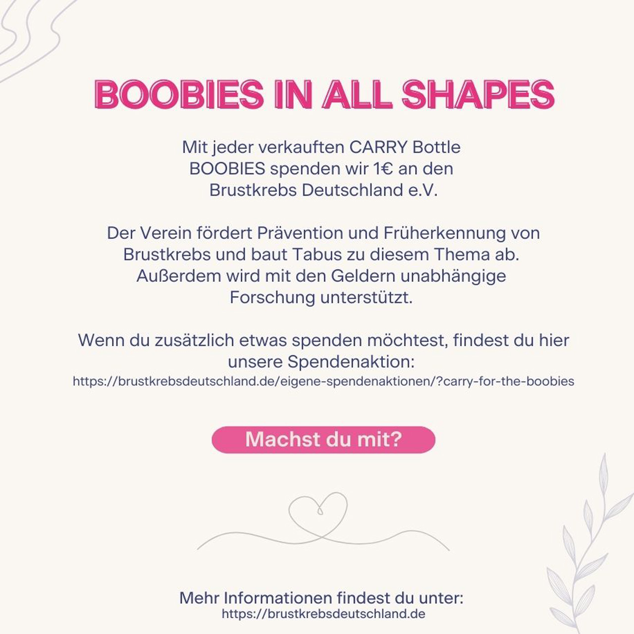 CARRY Flasche Boobies 0,7l Brustkrebshilfe